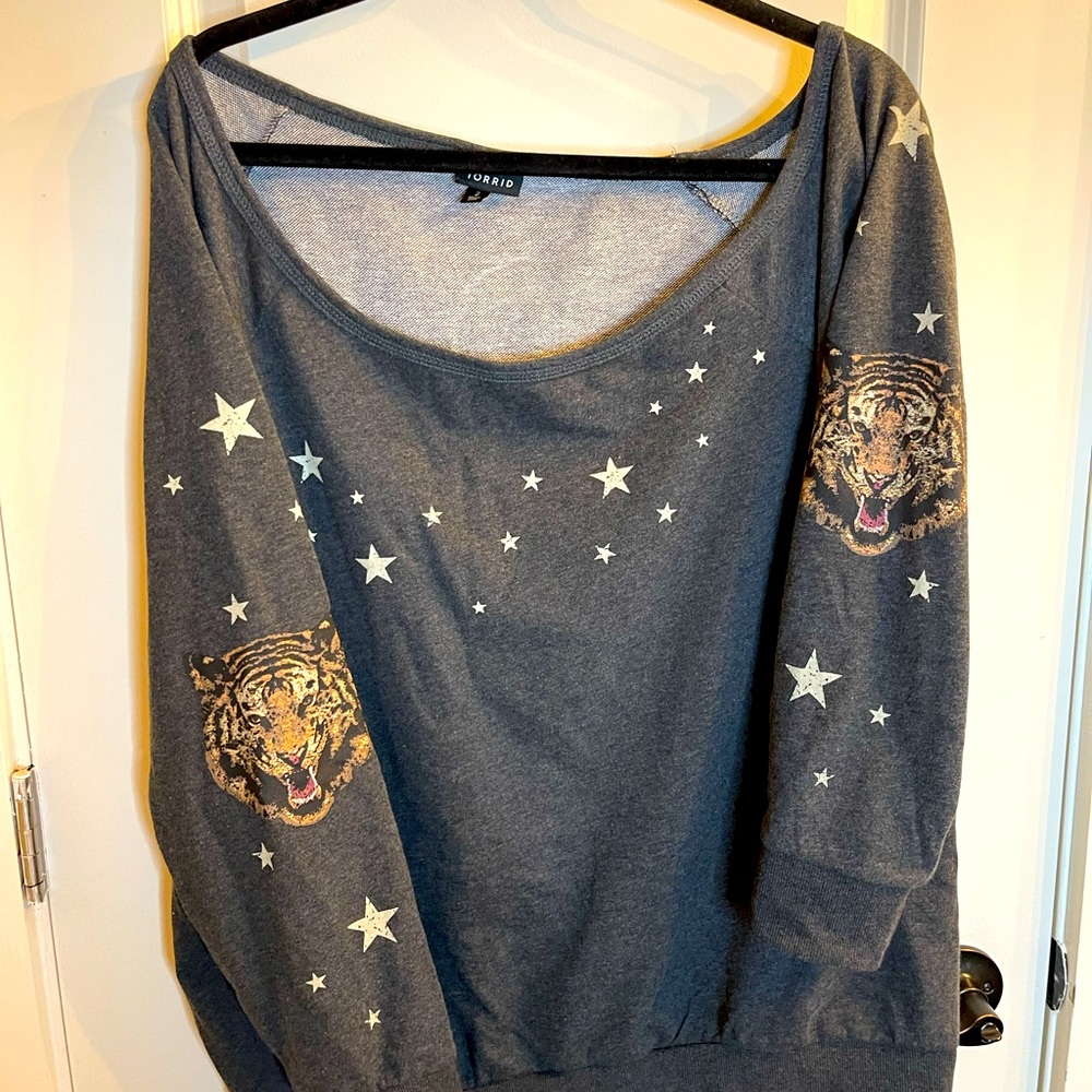 Torrid, Off-The-Shoulder Charcoal Gray Sweatshirt, (Size 2)